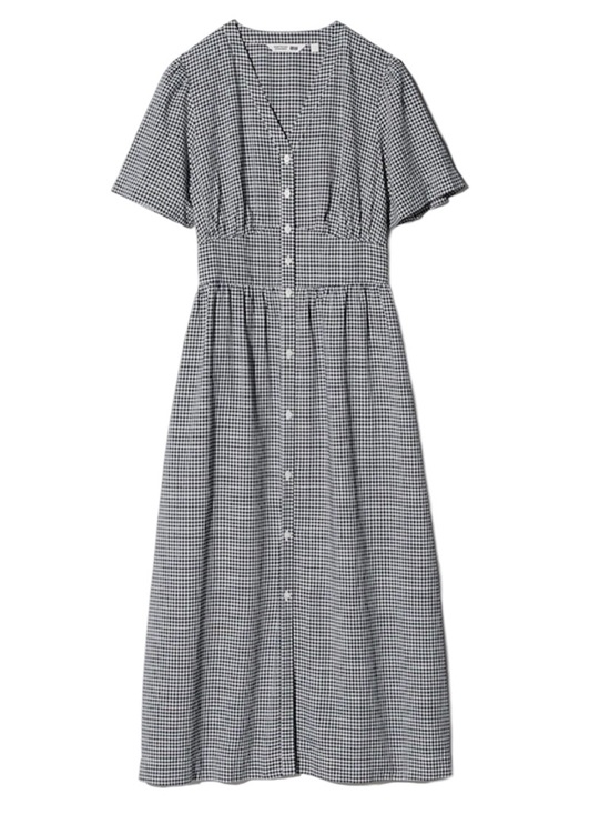 Comptoir Des Cotonniers Dresses & Skirts - Uniqlo Linen Blend V Neck Short Sleeve Gingham dress size L excellent condition